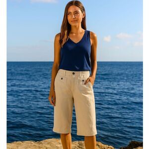 Papagallo Linen Blend Wide Leg Capri Womens Sz 10P Y2k Ecru Coastal Lagenlook